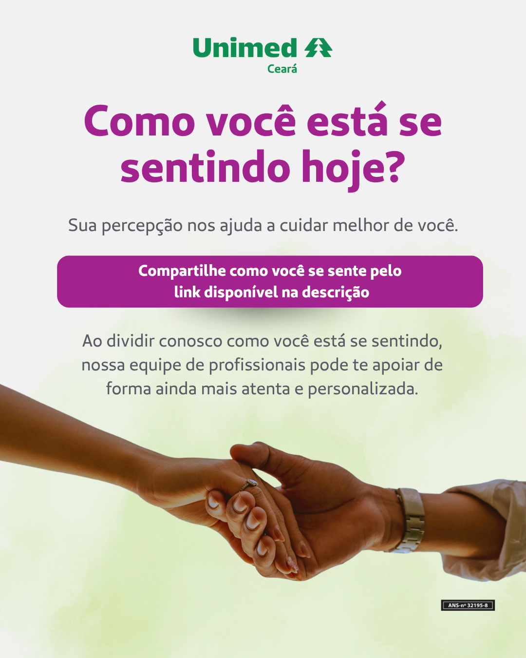 Duas pessoas de mãos dadas representando apoio e acolhimento